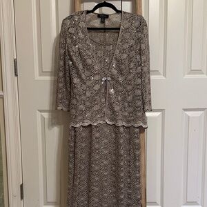 Elegant Beige Lace Dress with Jacket